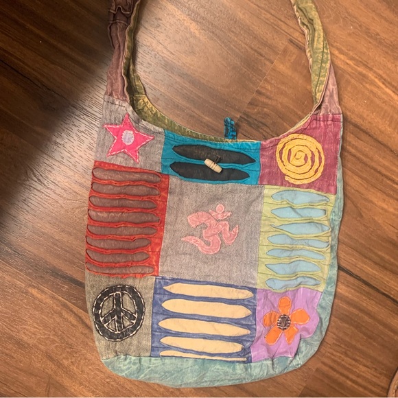 Boho tote with peace ☮️ sign, om symbol, other designs VINTAGE, no maker mark - Picture 11 of 11